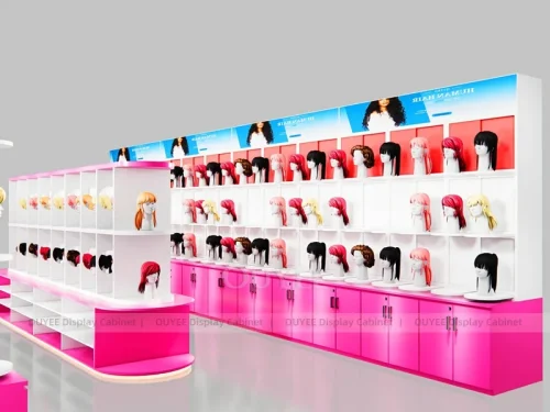 White Pink Wig Wall Cabinet Wig Wall Display