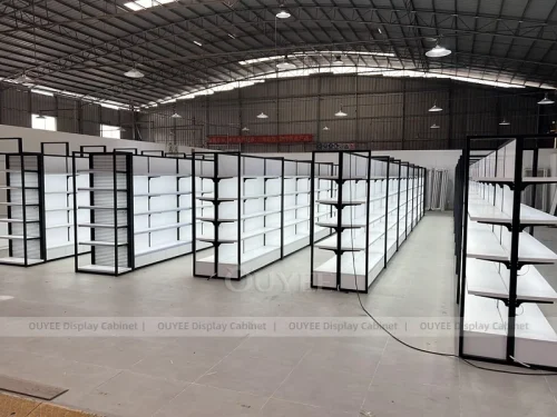 White Slatwall Gondola Black Wig Gondola Shelving Display