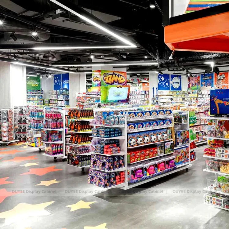 Retail Toy Racks White Toy Store Gondola Shelving System | Custom Display Rack Manufacturer