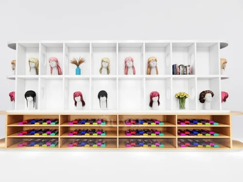 White Wig Wall Cabinet Colorful Wig Wall Display