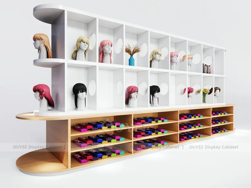 White Wig Wall Cabinet Colorful Wig Wall Display - Image 2
