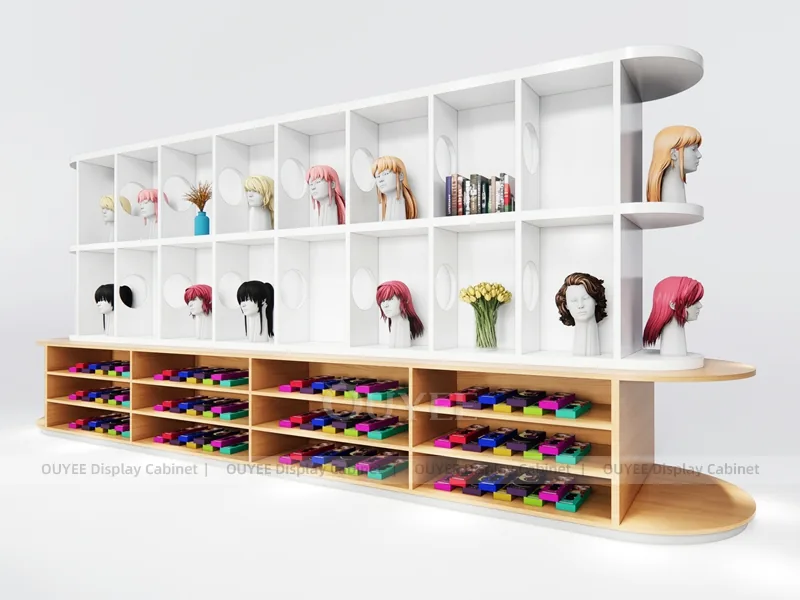 White Wig Wall Cabinet Colorful Wig Wall Display - Image 3