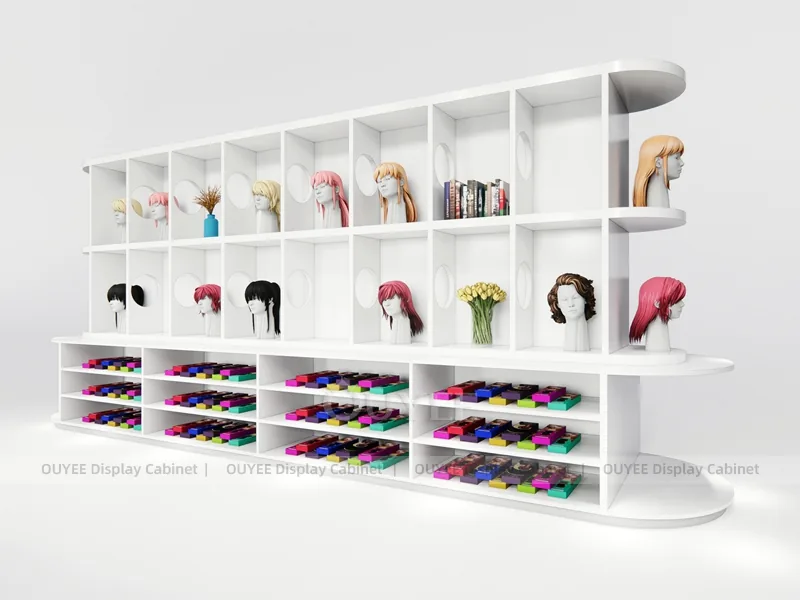 White Wig Wall Cabinet Colorful Wig Wall Display - Image 4