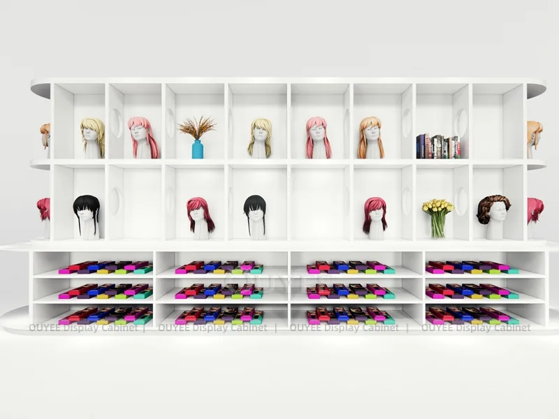 White Wig Wall Cabinet Colorful Wig Wall Display - Image 5