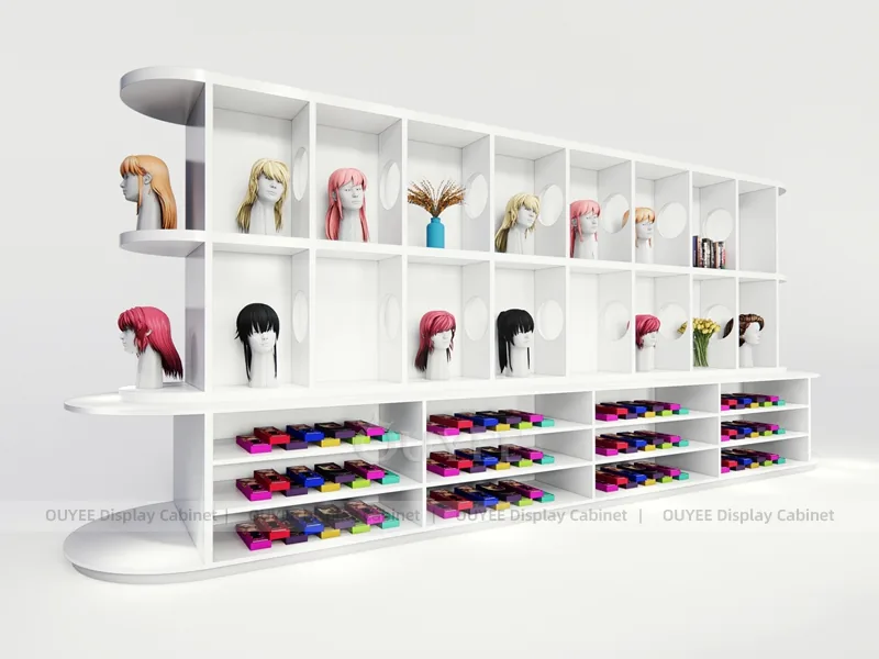 White Wig Wall Cabinet Colorful Wig Wall Display - Image 6