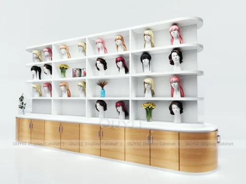 White Wig Wall Cabinet Red Wig Wall Display