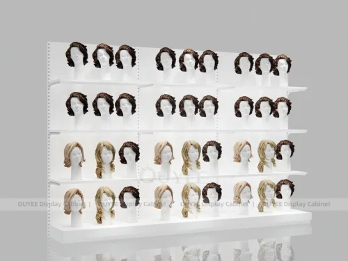 White Wig Wall Cabinet Wood Wig Wall Display