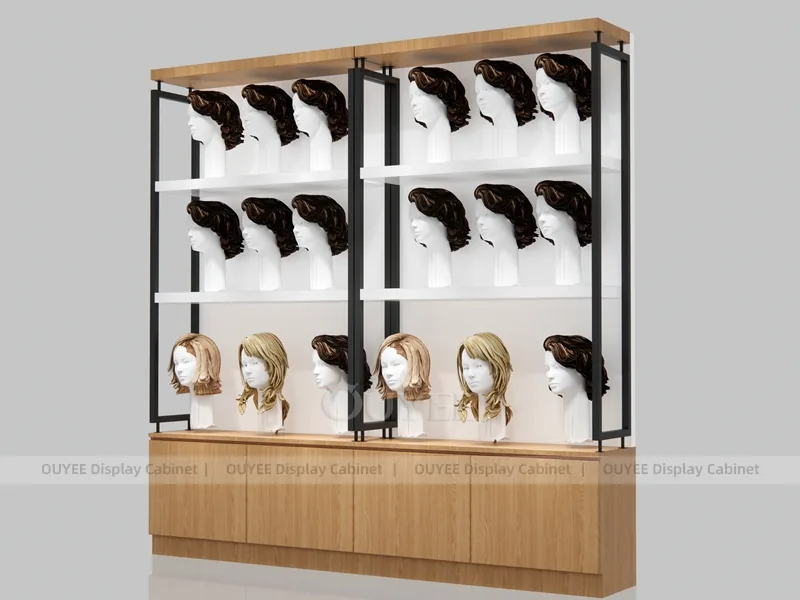 White Wig Wall Cabinet Wood Wig Wall Display - Image 3