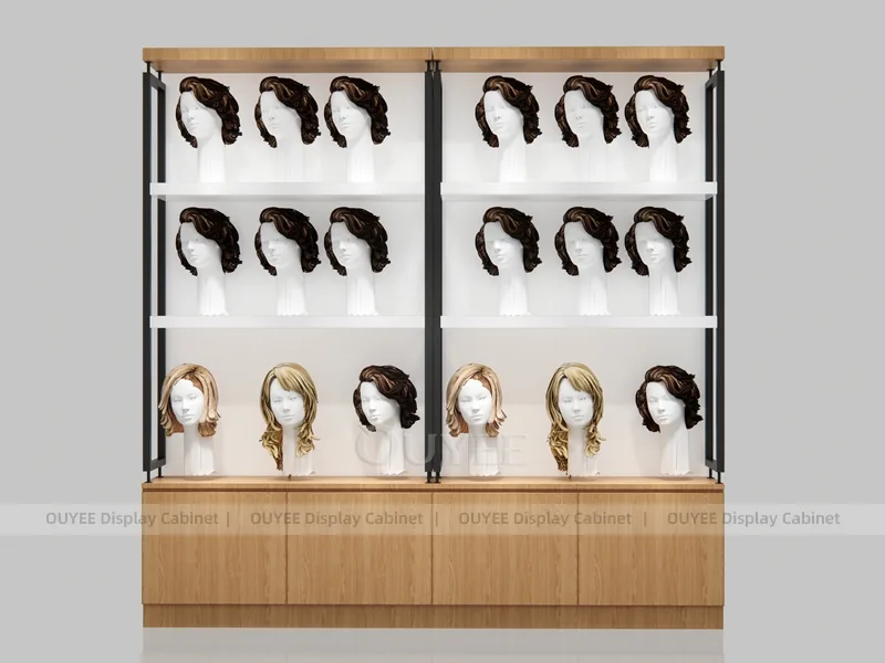 White Wig Wall Cabinet Wood Wig Wall Display - Image 4