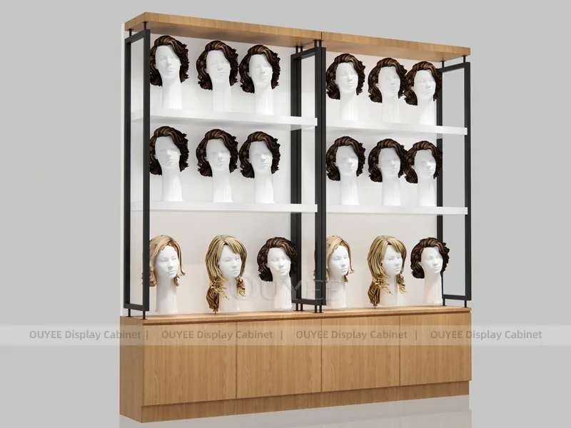 White Wig Wall Cabinet Wood Wig Wall Display - Image 5