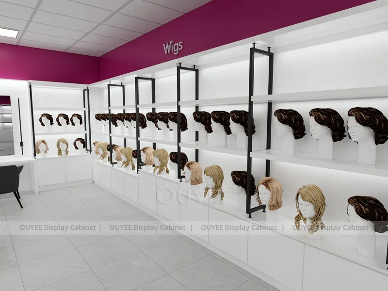 White Wig Wall Shelving Black Wig Wall Display