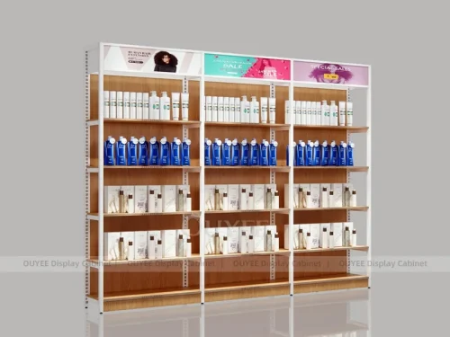 Wood Base Hair Product Shelving Wig Wall Display