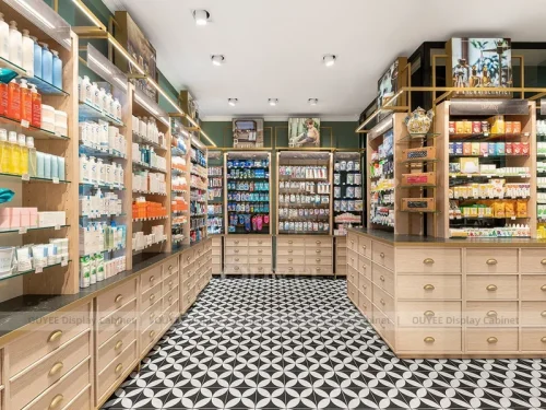 Wood Ceiling Pharmacy Shelving