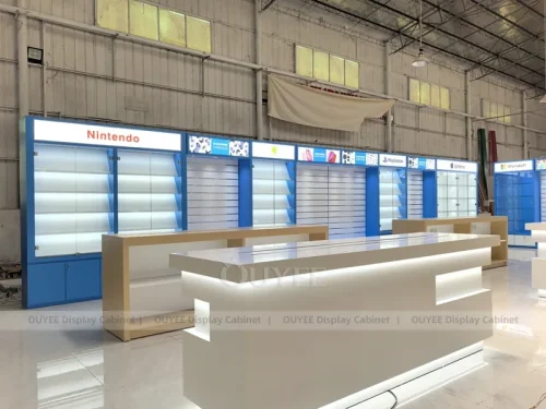Wood Tone And Blue Complete Store Fixture