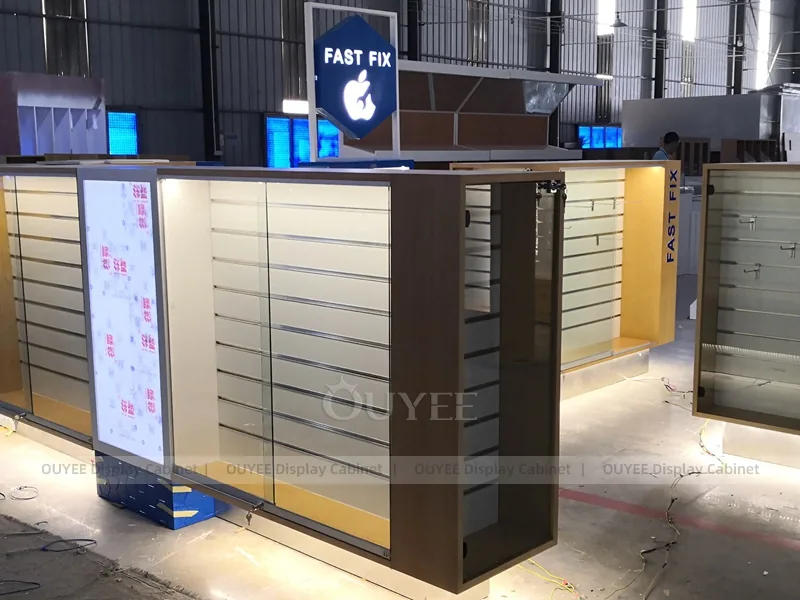 Wood Tone And Blue Phone Store Display Fixture - Image 2