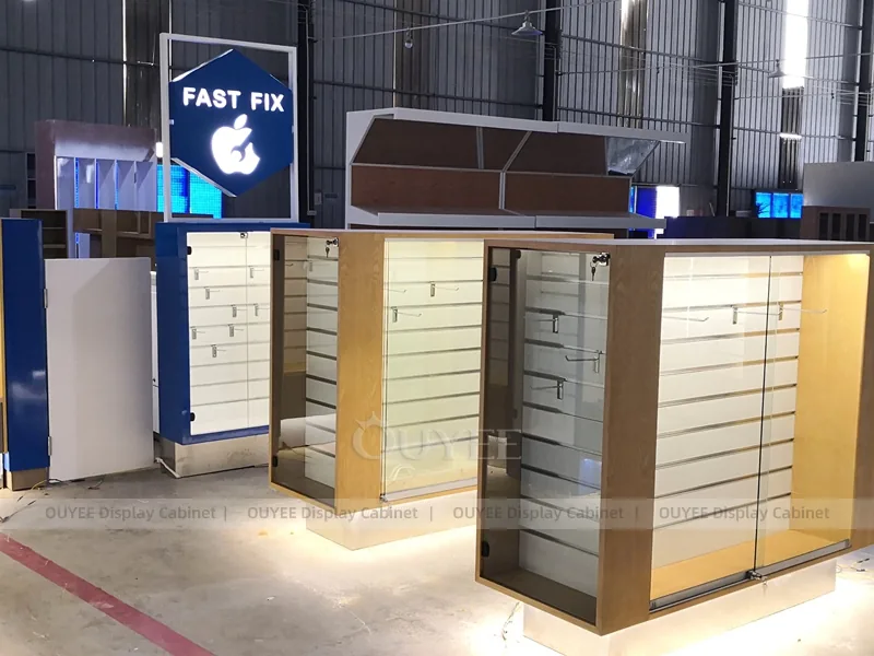 Wood Tone And Blue Phone Store Display Fixture - Image 3