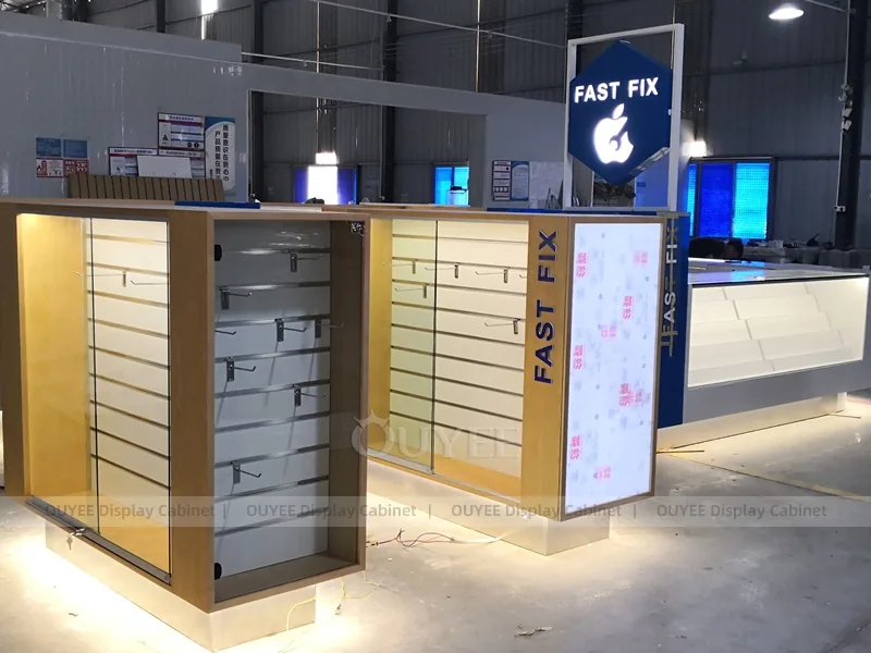 Wood Tone And Blue Phone Store Display Fixture - Image 4