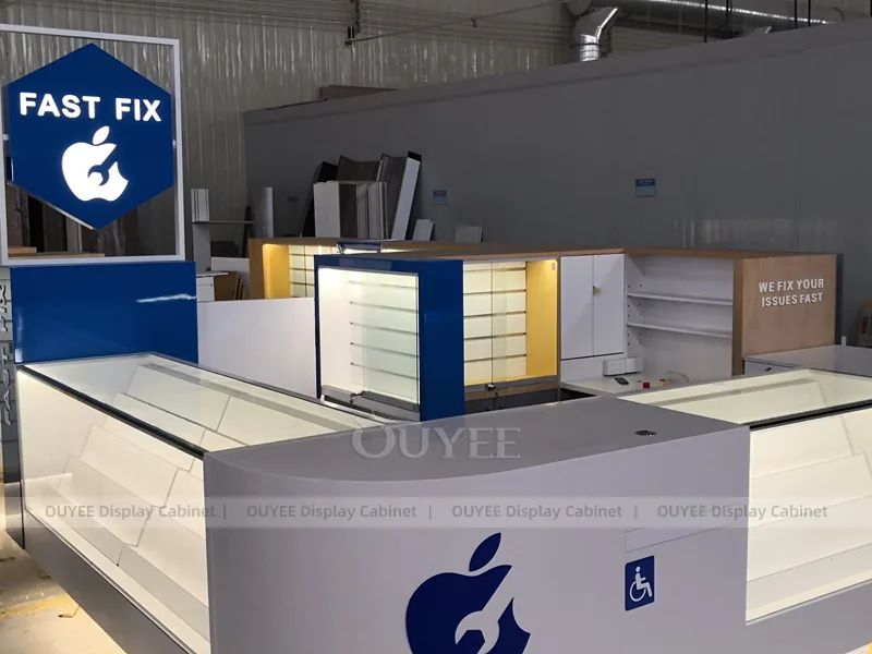 Wood Tone And Blue Phone Store Display Fixture - Image 11