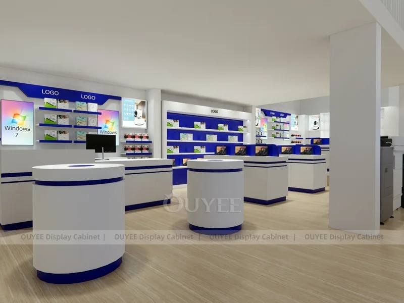 Wood Tone And Blue Phone Store Display Fixture - Image 2