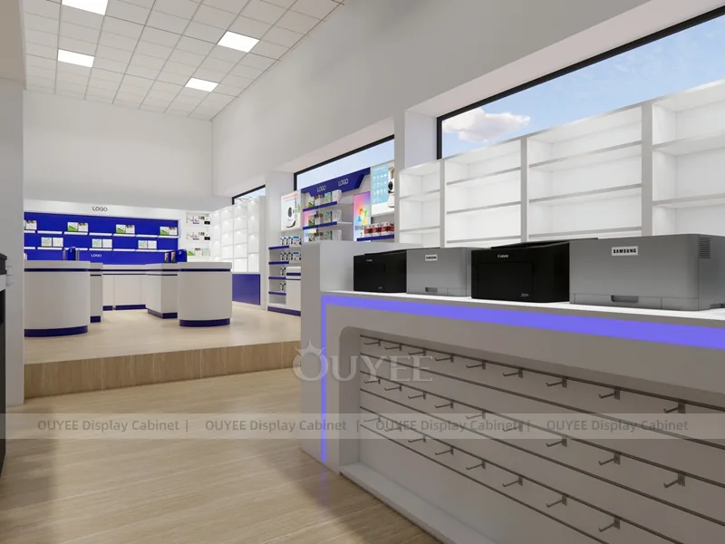 Wood Tone And Blue Phone Store Display Fixture - Image 3