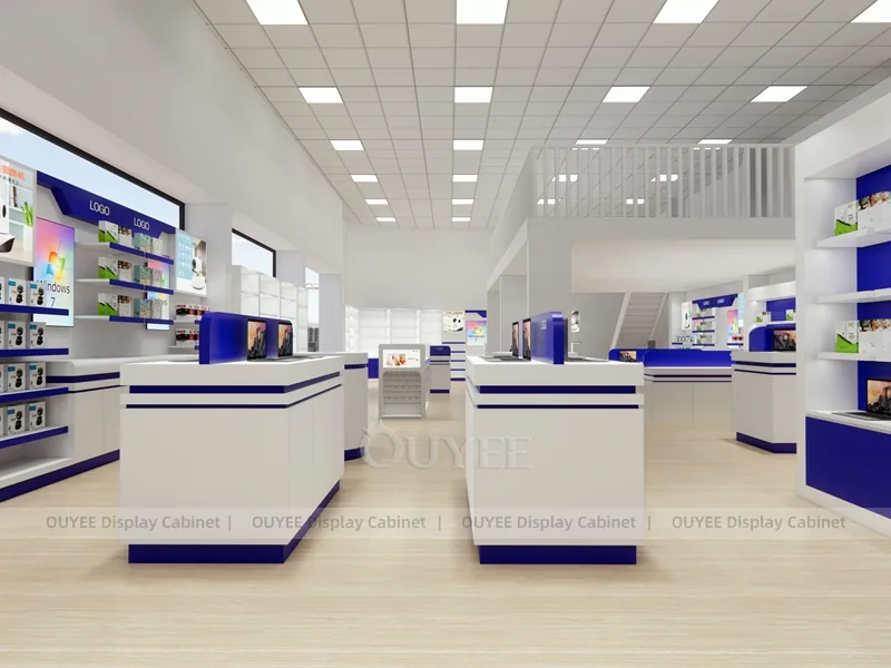 Wood Tone And Blue Phone Store Display Fixture - Image 8
