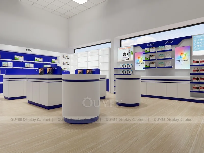 Wood Tone And Blue Phone Store Display Fixture - Image 9