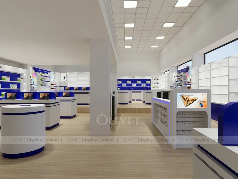 Wood Tone And Blue Phone Store Display Fixture - Image 10