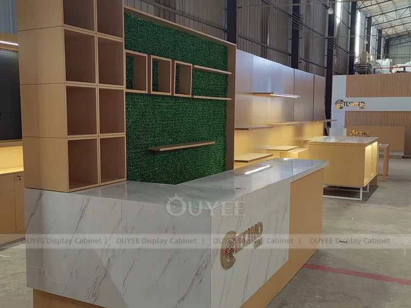 Wood Tone And Gold Phone Store Display Fixture - Image 2