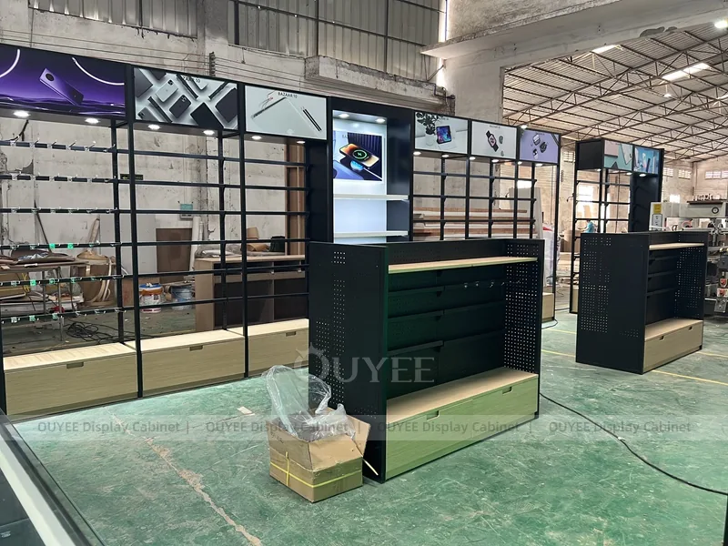 Wood Tone And Gold Phone Store Display Fixture - Image 14