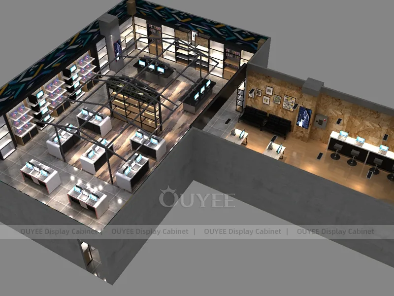 Wood Tone And Gold Phone Store Display Fixture - Image 2
