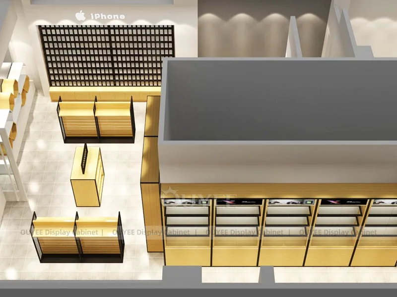 Wood Tone And Gold Phone Store Display Fixture - Image 3