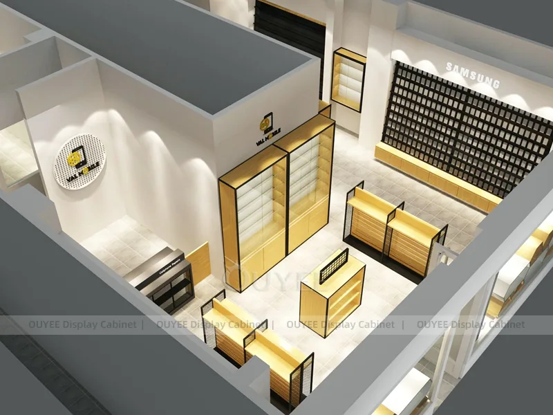 Wood Tone And Gold Phone Store Display Fixture - Image 4