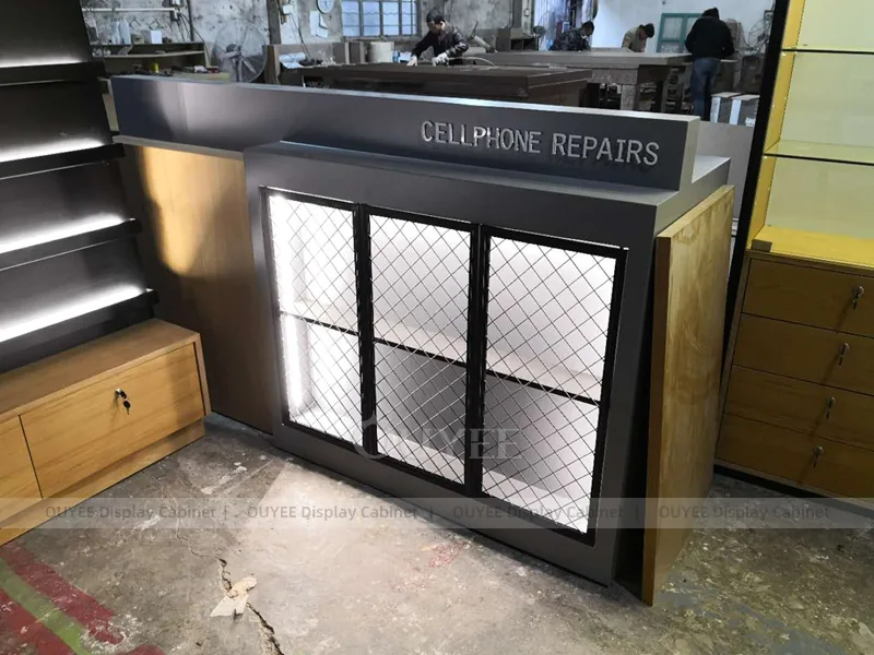 Wood Tone And Gold Phone Store Display Fixture - Image 12