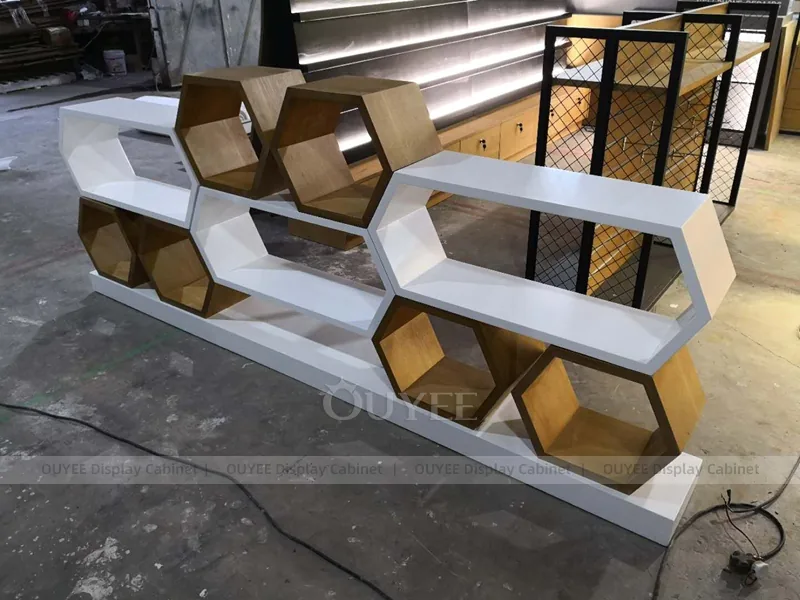 Wood Tone And Gold Phone Store Display Fixture - Image 15