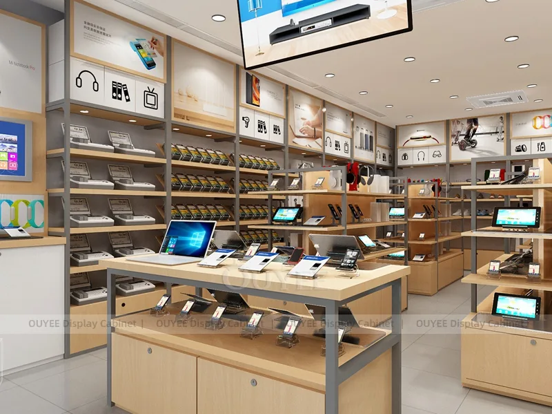 Wood Tone And Gold Phone Store Display Fixture - الصورة 6