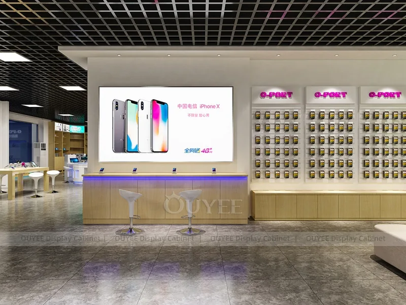 Wood Tone And Gold Phone Store Display Fixture - الصورة 9