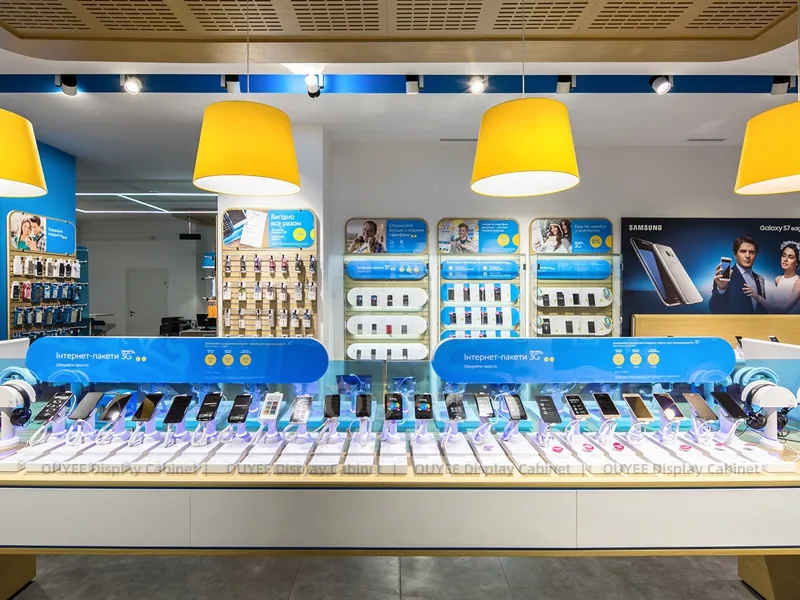 Wood Tone And Gold Phone Store Display Fixture - Image 3