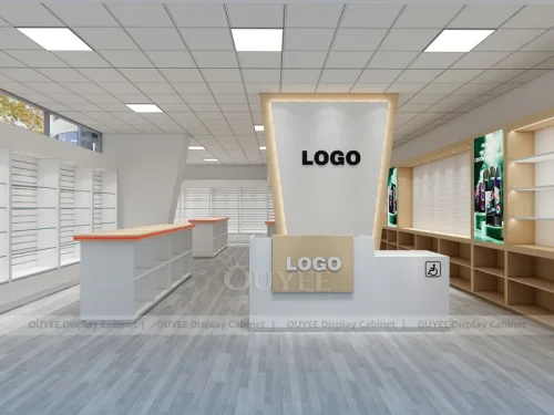 Wood Tone And Gold Phone Store Display Fixture