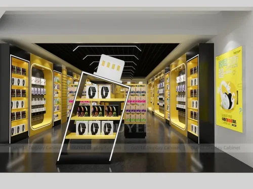 Wood Tone And Gold Phone Store Display Fixture
