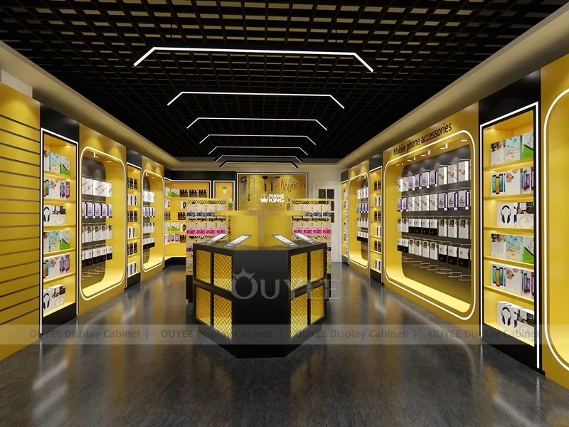 Wood Tone And Gold Phone Store Display Fixture - Image 5