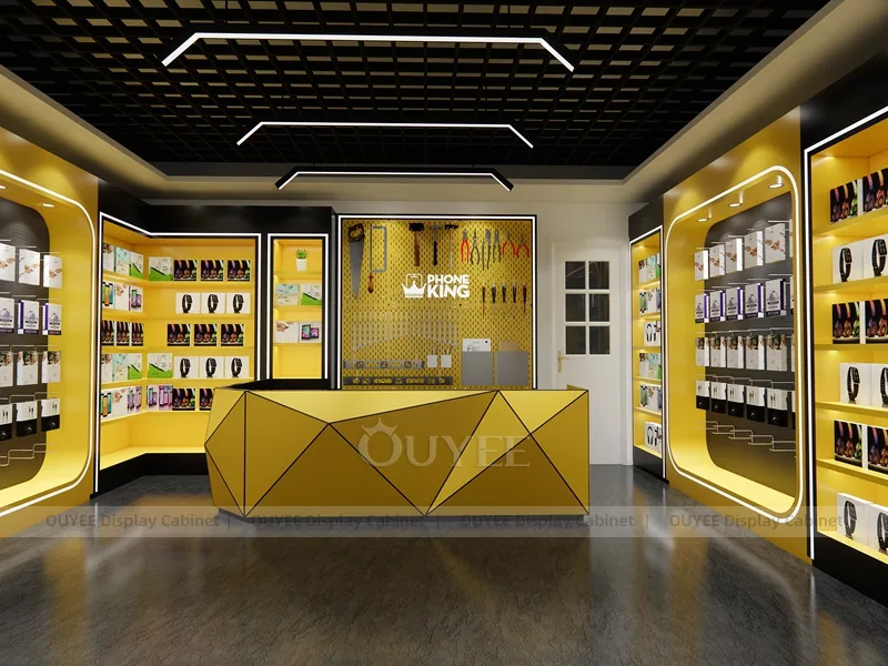 Wood Tone And Gold Phone Store Display Fixture - Image 6