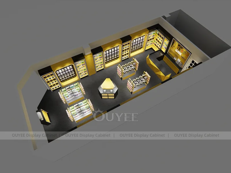 Wood Tone And Gold Phone Store Display Fixture - Image 9