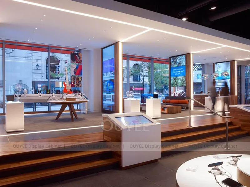 Wood Tone And Orange Glass Display Fixture - Image 2