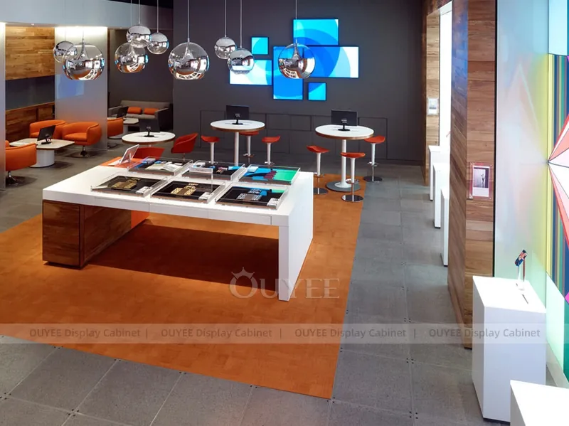 Wood Tone And Orange Glass Display Fixture - Image 8