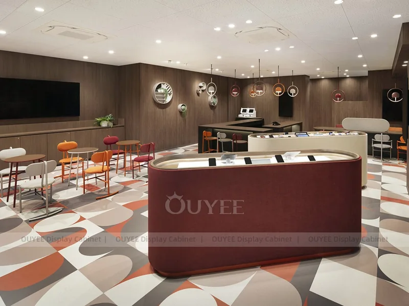 Wood Tone And Orange Glass Display Fixture - Image 7