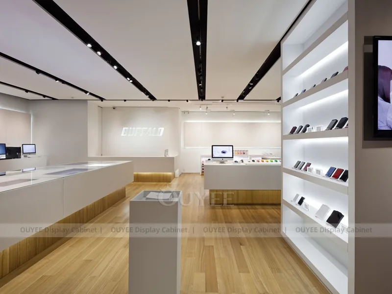 Wood Tone And Orange Phone Store Display Fixture - Image 2