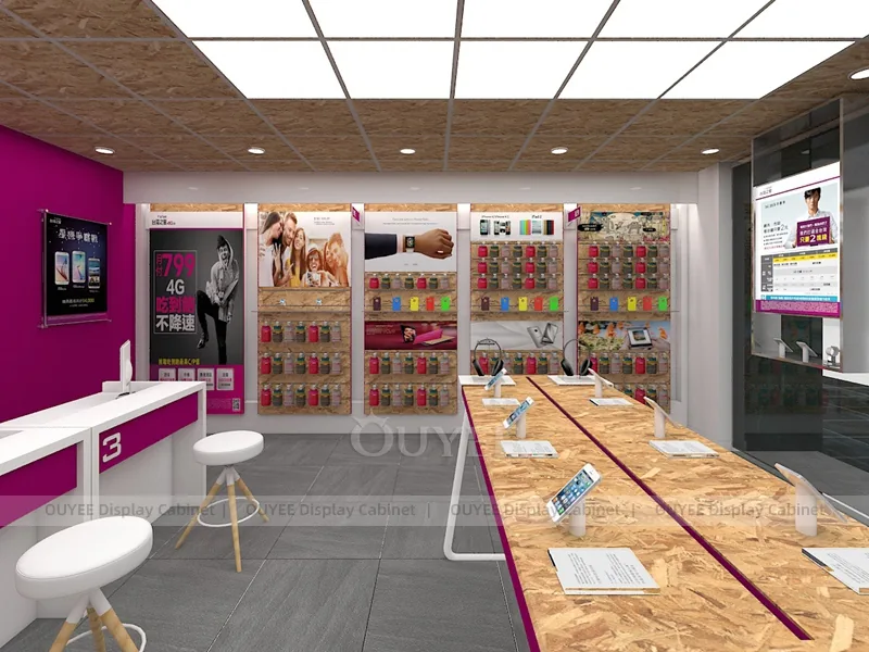 Wood Tone And Orange Phone Store Display Fixture - Image 3