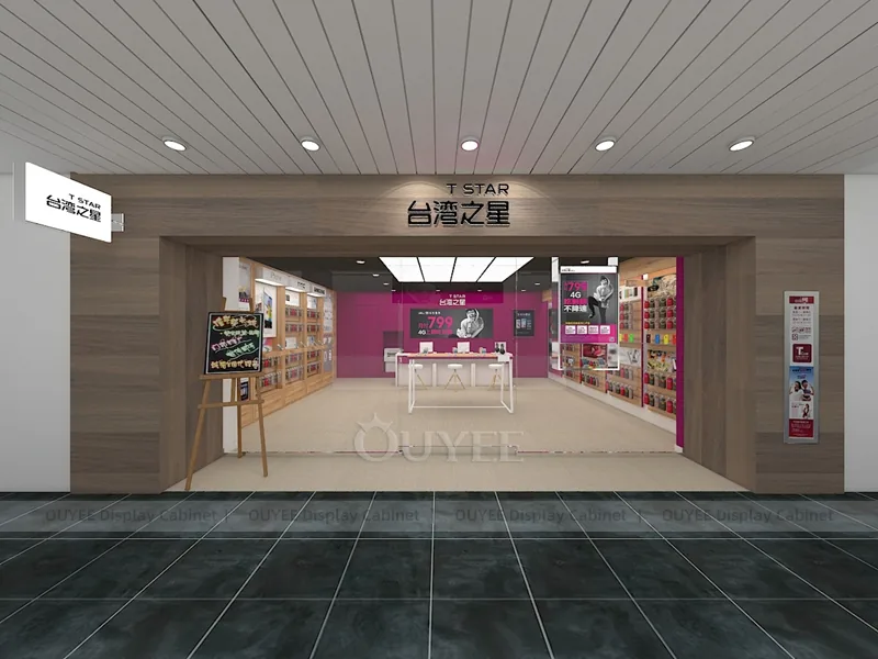 Wood Tone And Orange Phone Store Display Fixture - Image 4