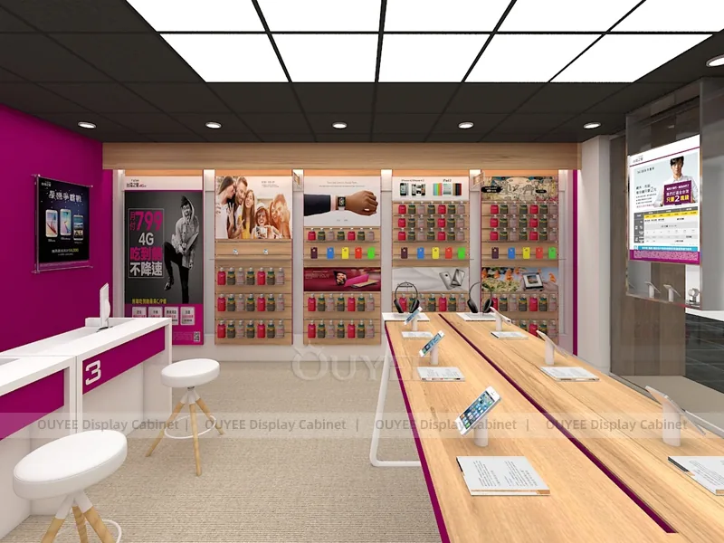Wood Tone And Orange Phone Store Display Fixture - Image 6