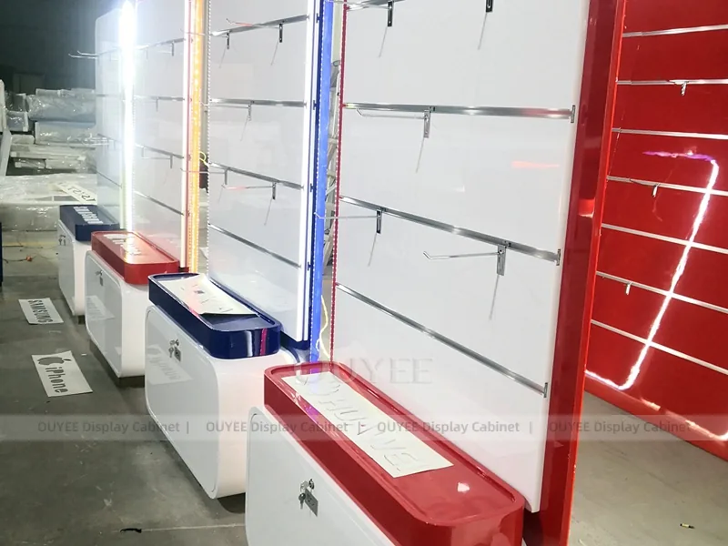 Wood Tone And Red Phone Store Display Fixture - Image 5